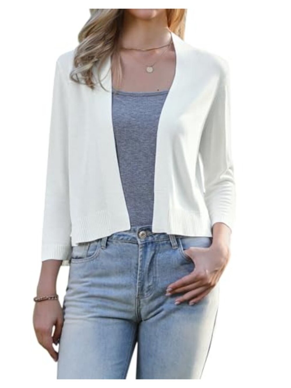 Cropped Bolero Cardigan Open Front 3/4 Sleeve Viscose Sweater Shrug